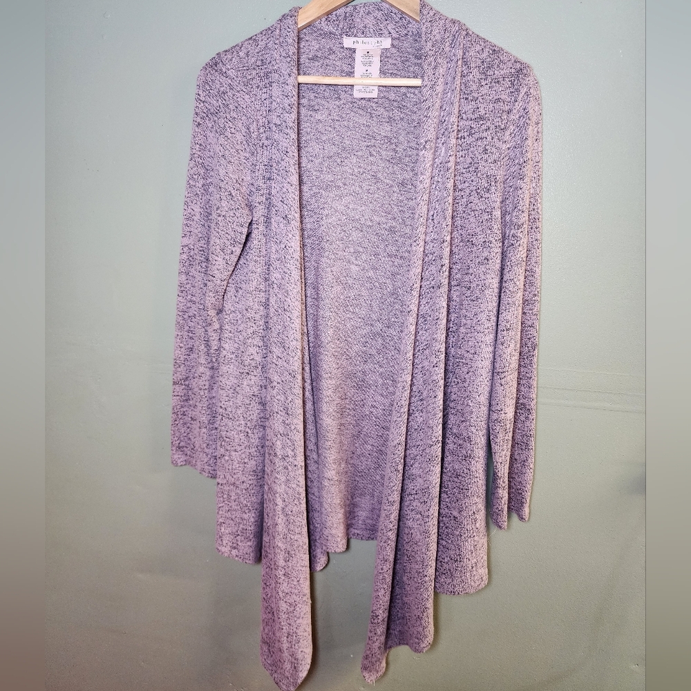 Philosophy Republic Pinot Heather Waterfall Cardigan M Sharkbite Hem Drape